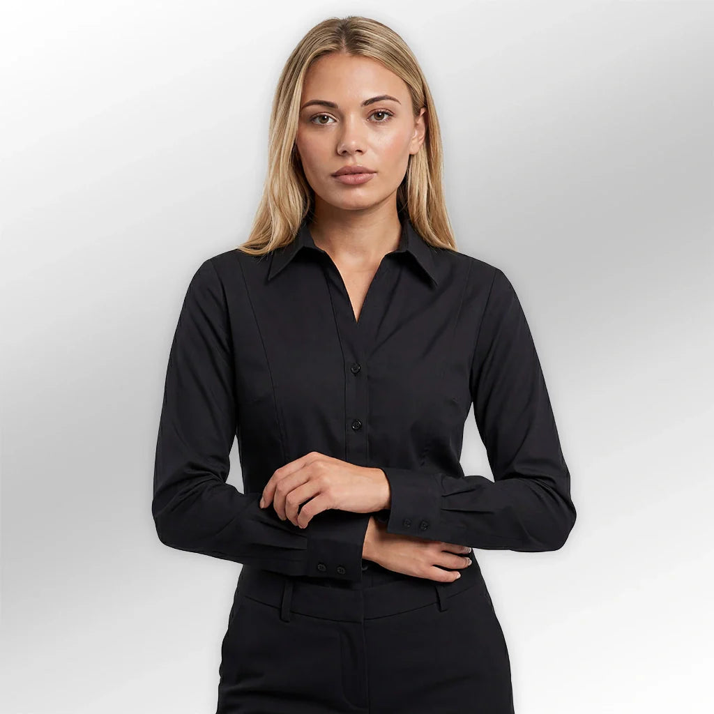 womens dress shirts for work TMOYZQ Women's Button Down Long Sleeve Shirts Wrinkle Free Collared Office Solid Color Blouses Corset Tops on Clearance Women's Button Down Linen Striped