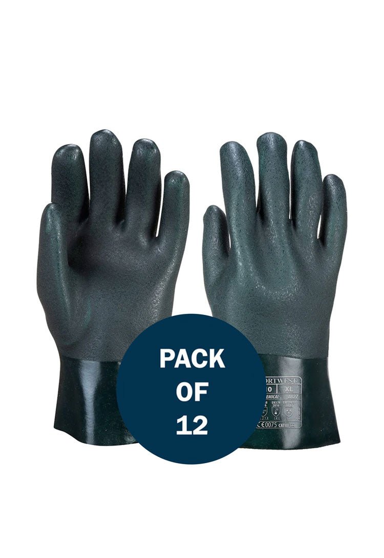 Double Dipped PVC Gauntlet Glove 27cm A827 (x12 Pairs) - The Work Uniform Company