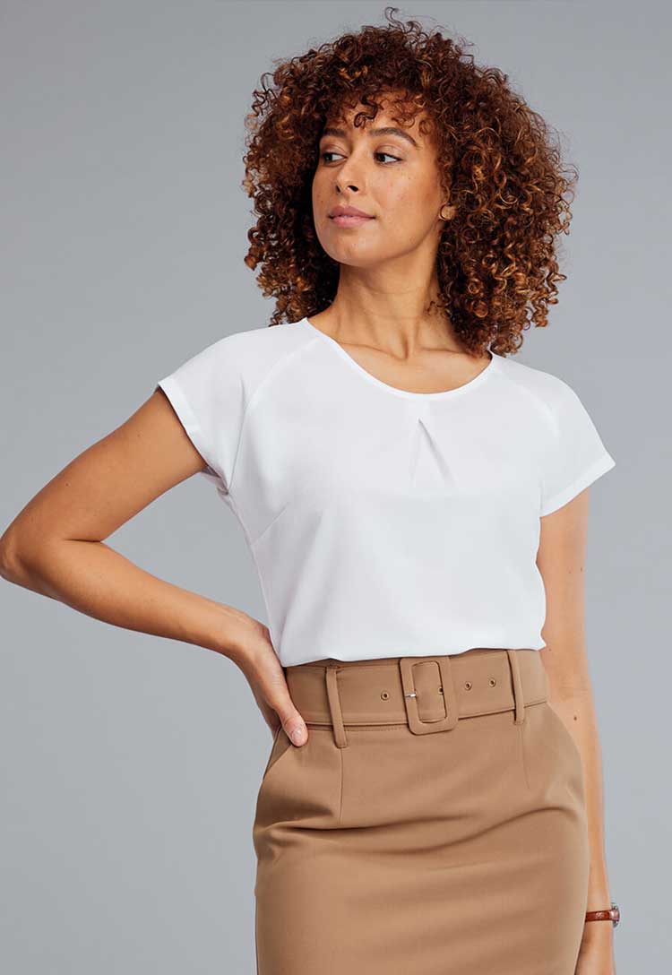 Molly White Textured Short Sleeve Blouse - The Work Uniform Company