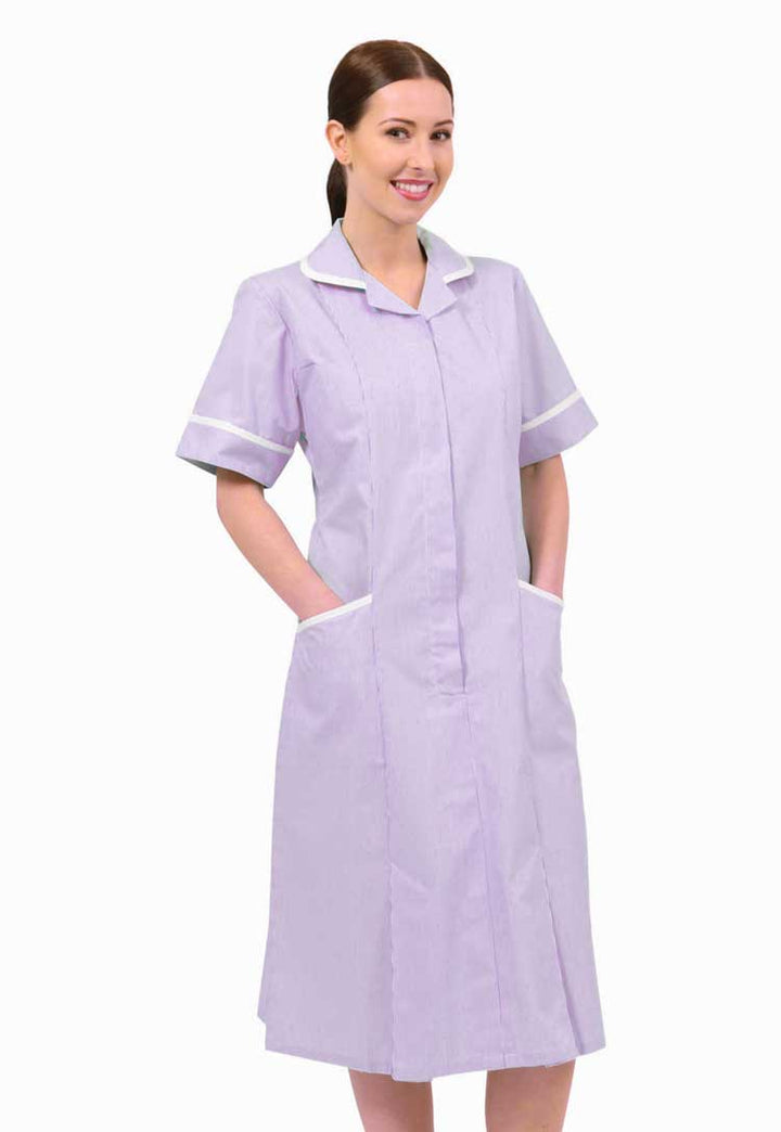 Pink or Lilac White Stripe Nurse Dress NCLD - The Work Uniform Company