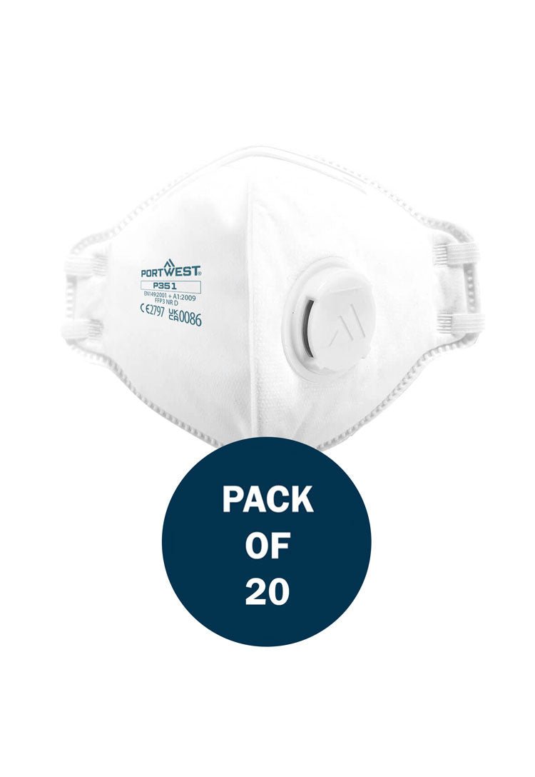 FFP3 Valved Dust Mask Fold Flat Respirator P351 (x20) - The Work Uniform Company