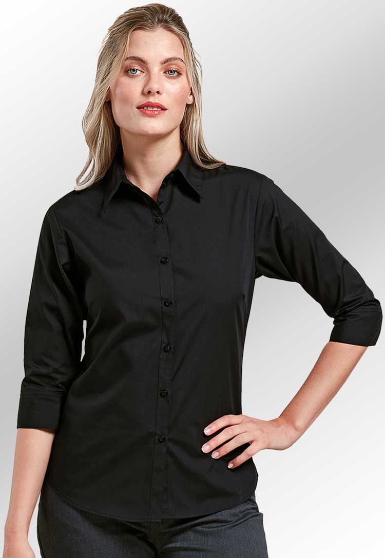 Women's 3/4 Sleeve Poplin Blouse - The Work Uniform Company