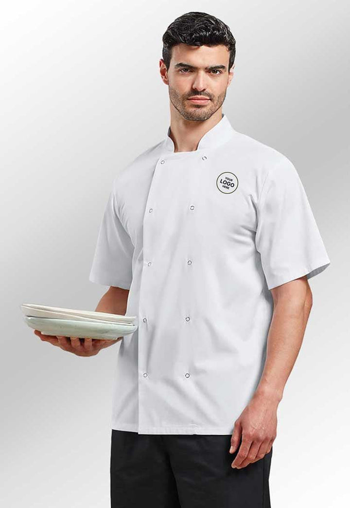 Studded Short Sleeve Chef's Jacket - Bundle of 5 with Logos - The Work Uniform Company