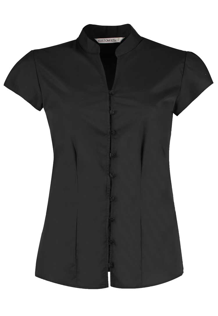 Mandarin Collar Cap Sleeve Blouse - The Work Uniform Company