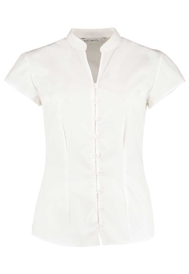 Mandarin Collar Cap Sleeve Blouse - The Work Uniform Company