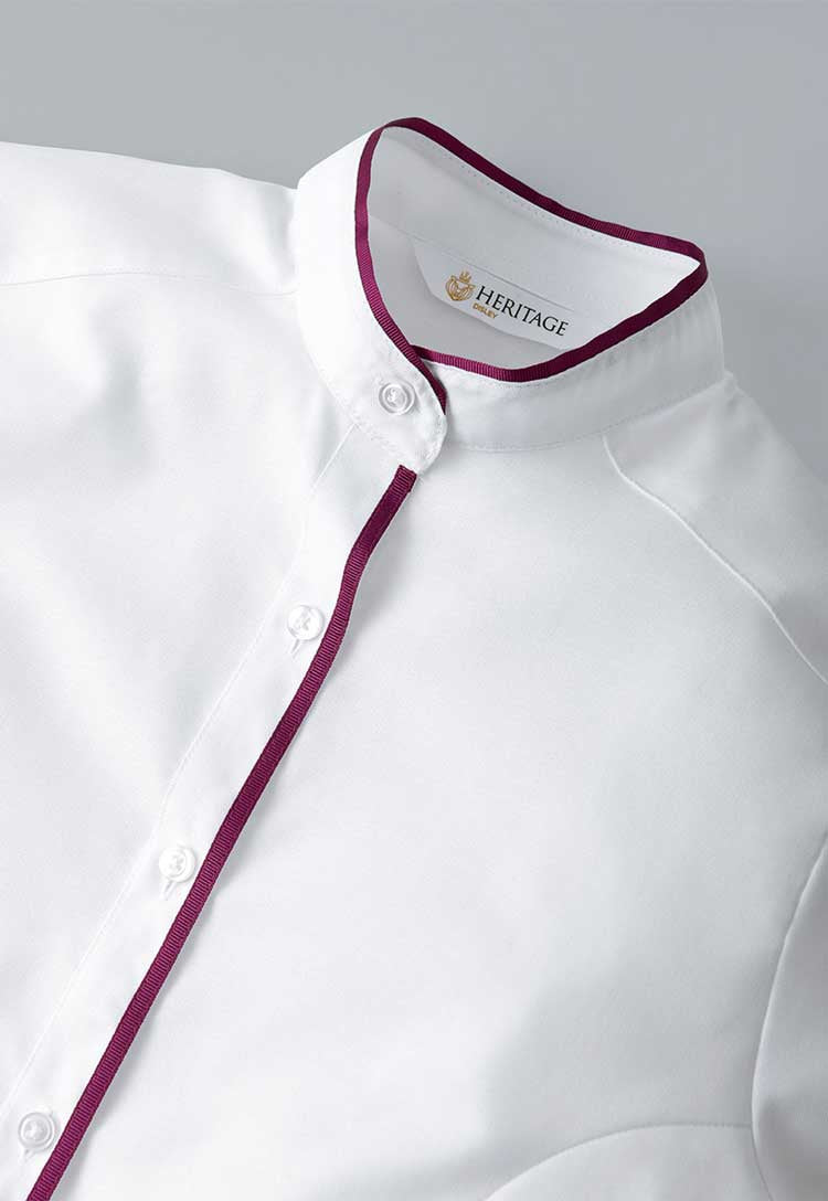 White shirt with custom burgundy trim