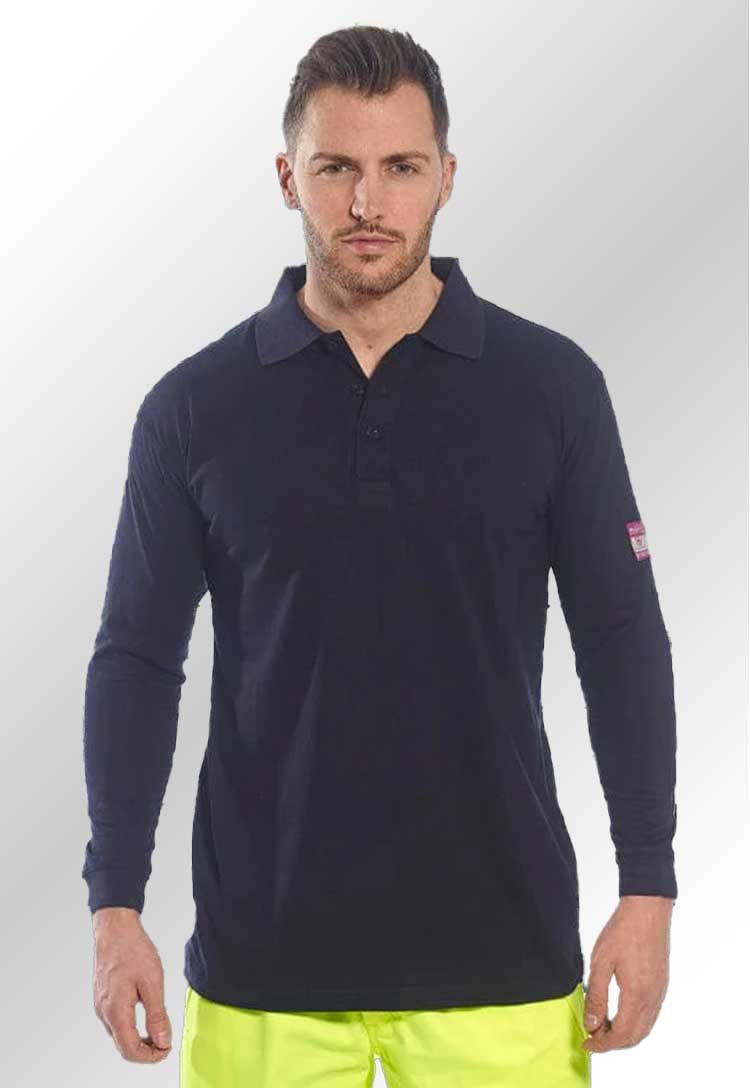 Flame Resistant Anti - Static Long Sleeve Polo Shirt - The Work Uniform Company