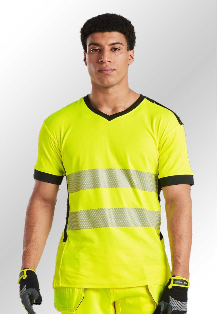 PW3 Hi - Vis V - Neck Mesh Insert T-Shirt S/S PW310 - The Work Uniform Company