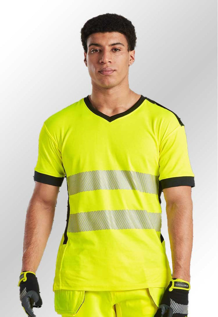 PW3 Hi - Vis V - Neck Mesh Insert T-Shirt S/S PW310 - The Work Uniform Company