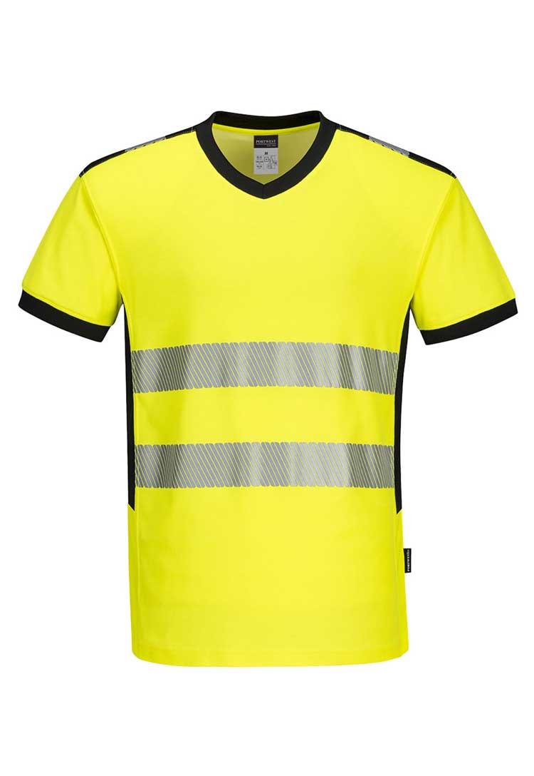 PW3 Hi - Vis V - Neck Mesh Insert T-Shirt S/S PW310 - The Work Uniform Company