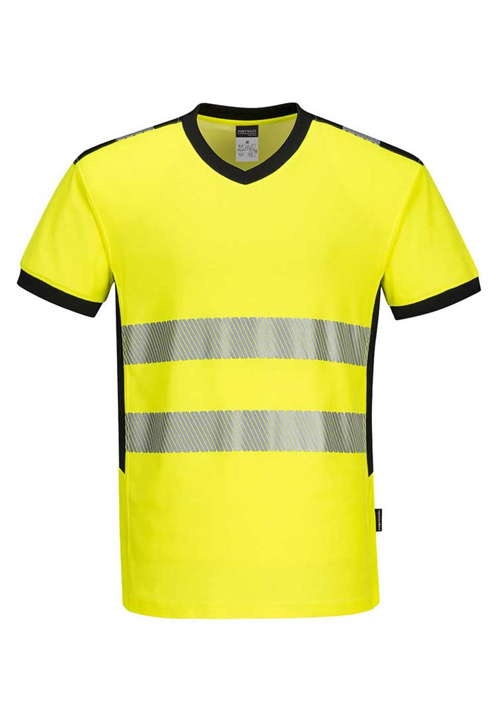 PW3 Hi - Vis V - Neck Mesh Insert T-Shirt S/S PW310 - The Work Uniform Company