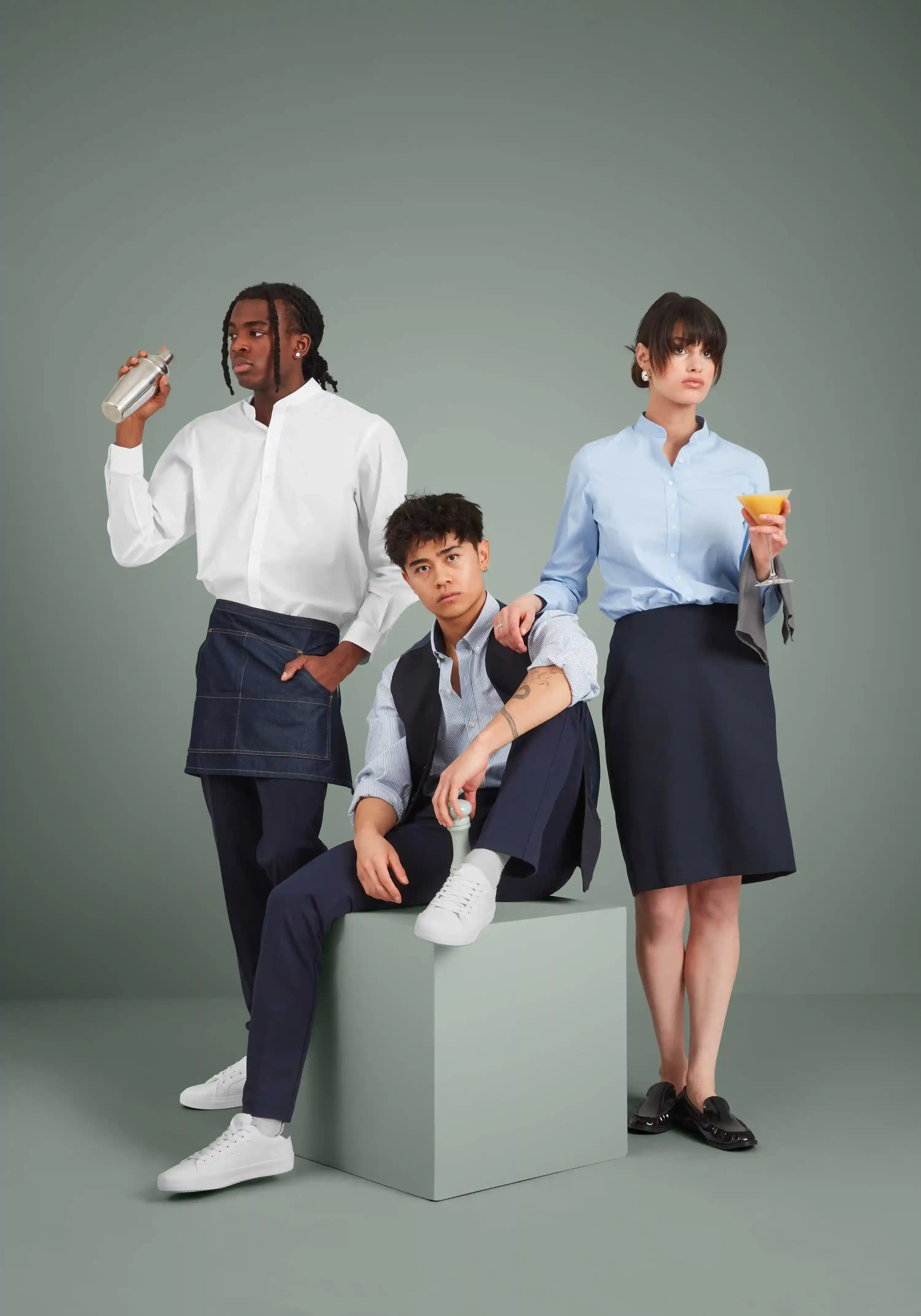 3 models wearing Work Uniform Company's Hospitality workwear