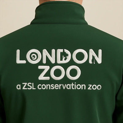 Green jacket with 'London Zoo' and 'ZSL conservation zoo' text on the back