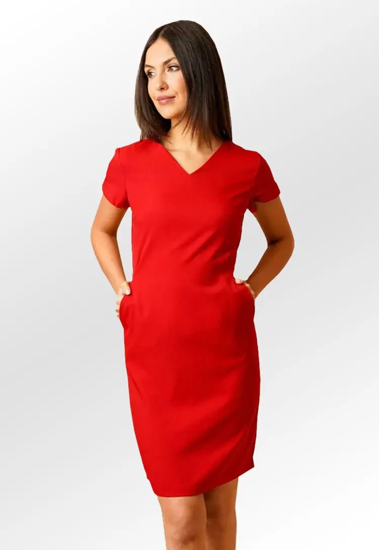 Maya V Neck Salon Dress with Pockets - The Work Uniform Company