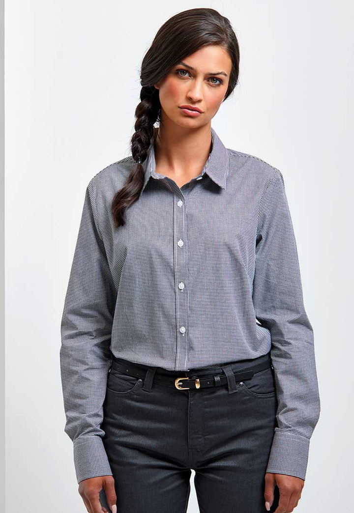 Ladies Microcheck Gingham Long Sleeve Shirt - The Work Uniform Company