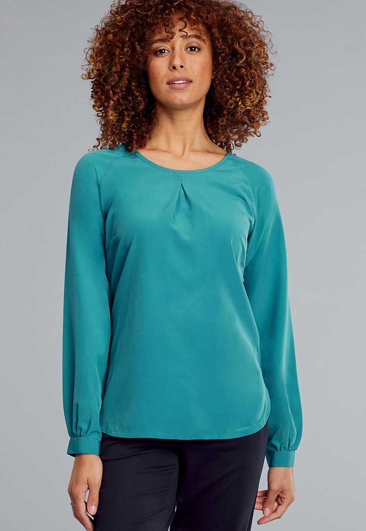 Mona Round Neck Long Sleeve Blouse - The Work Uniform Company