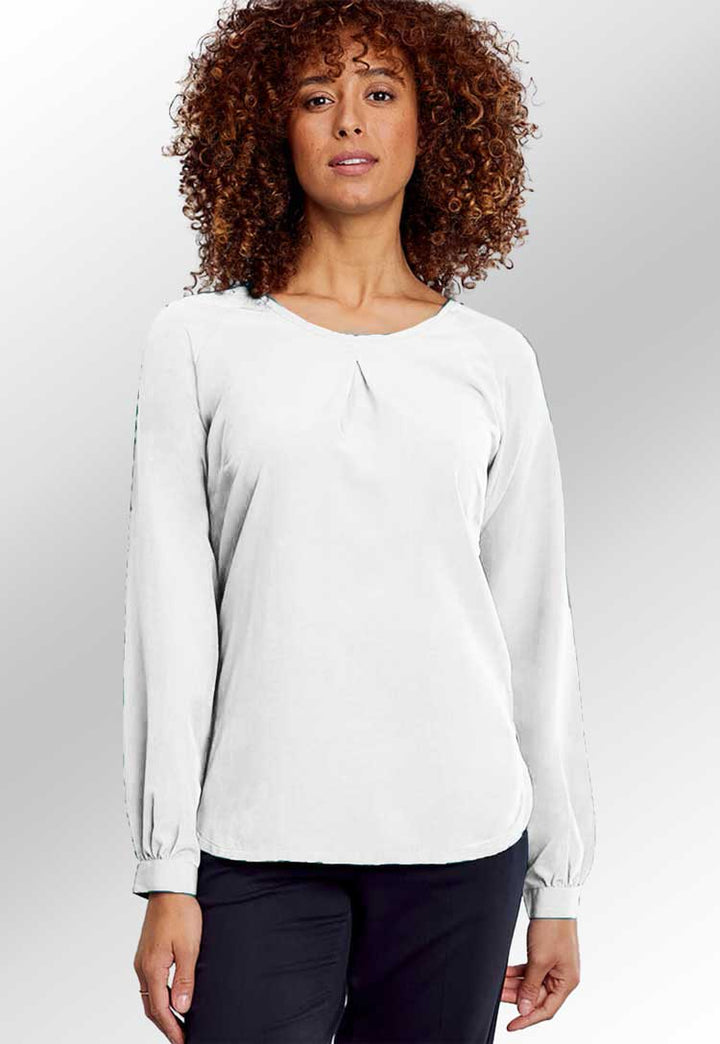 Mona Round Neck Long Sleeve Blouse - The Work Uniform Company