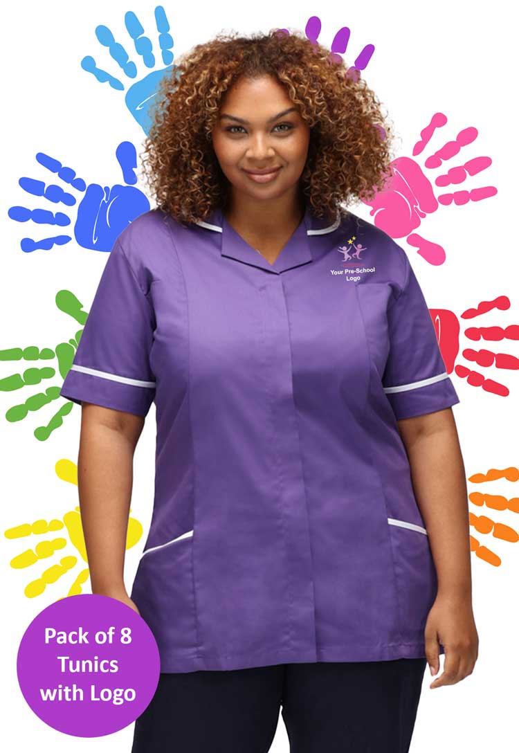 Branded Tunic Bundle for Nursery Staff (Pack of 8) - The Work Uniform Company