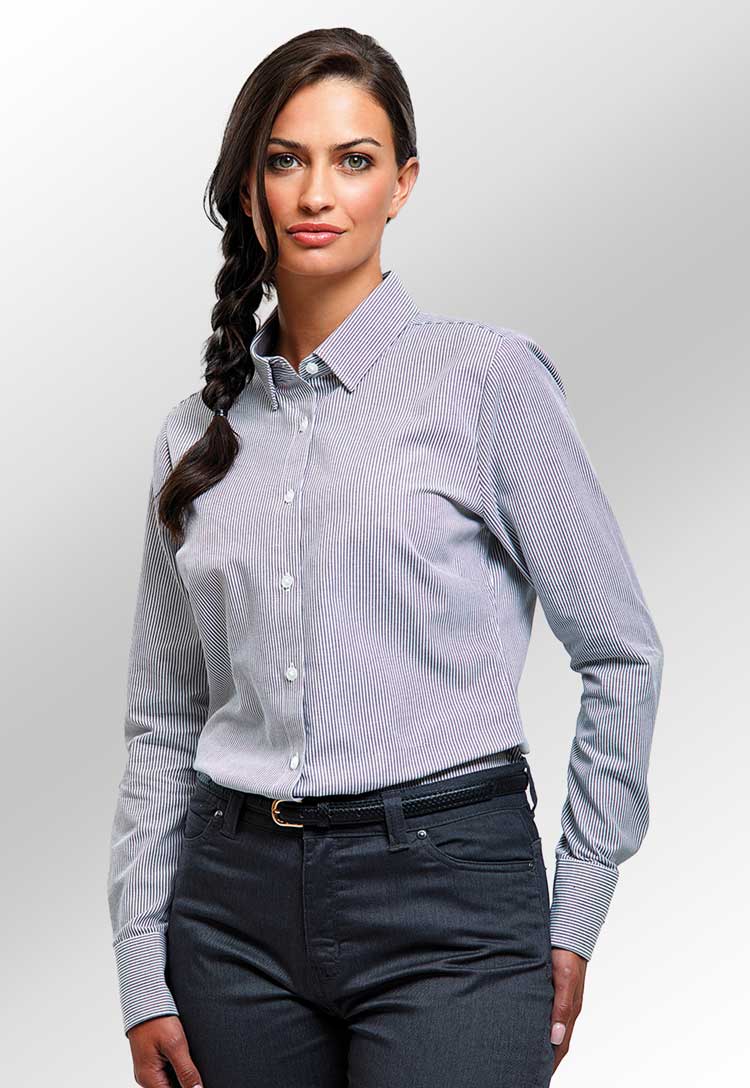 Women's Cotton - Rich Oxford Striped Blouse - The Work Uniform Company