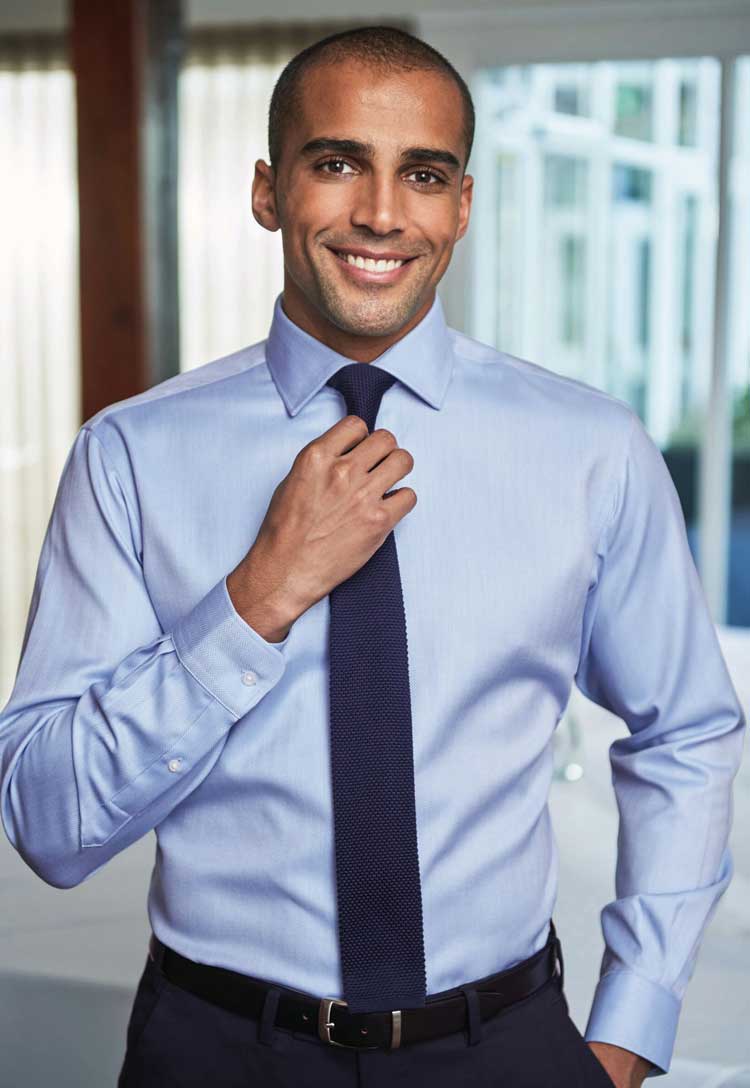 powder blue shirt and tie