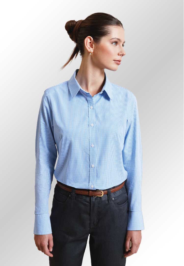 Ladies Microcheck Gingham Long Sleeve Shirt - The Work Uniform Company