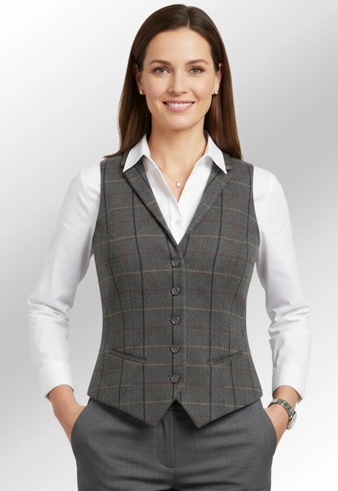Clip of Model Wearing the Ladies Greenville Waistcoat 2383 in Navy Check