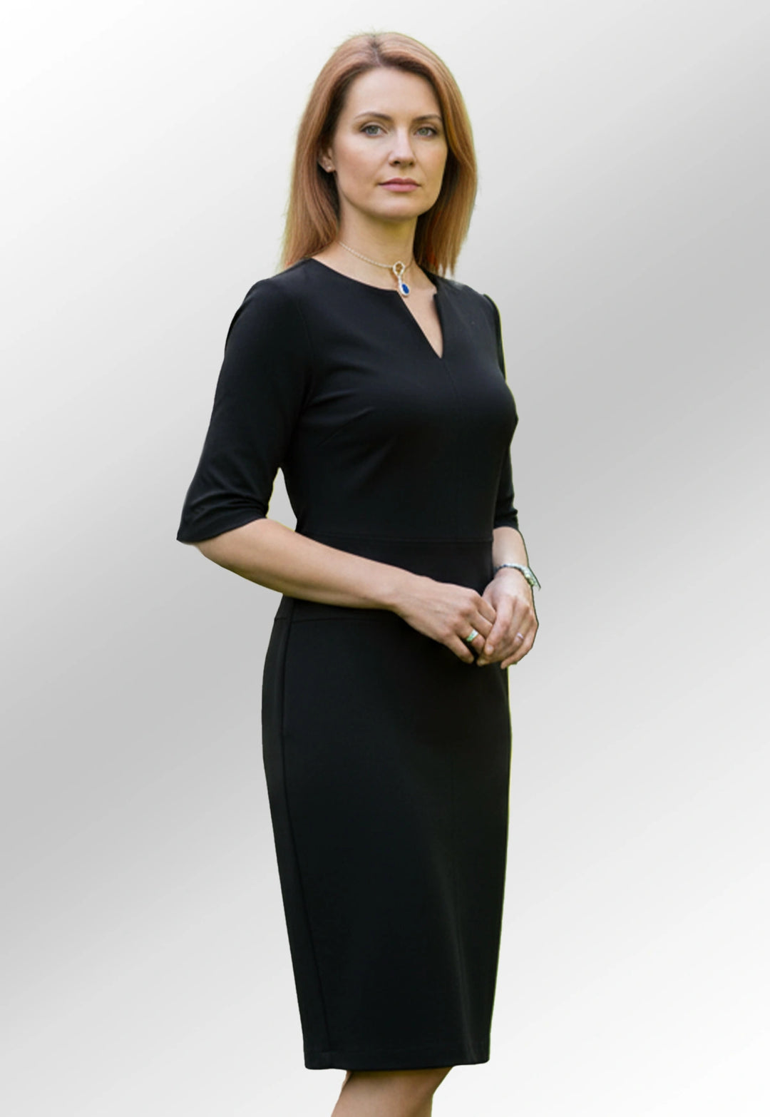 Video of model wearing the Jersey stretch funeral dress