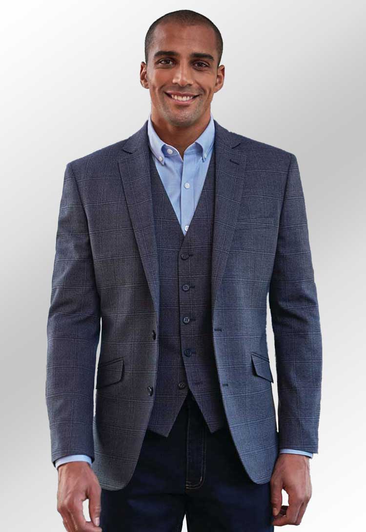 Clip of Model Wearing Lucio Slim Fit Jacket 4373 in Navy Check