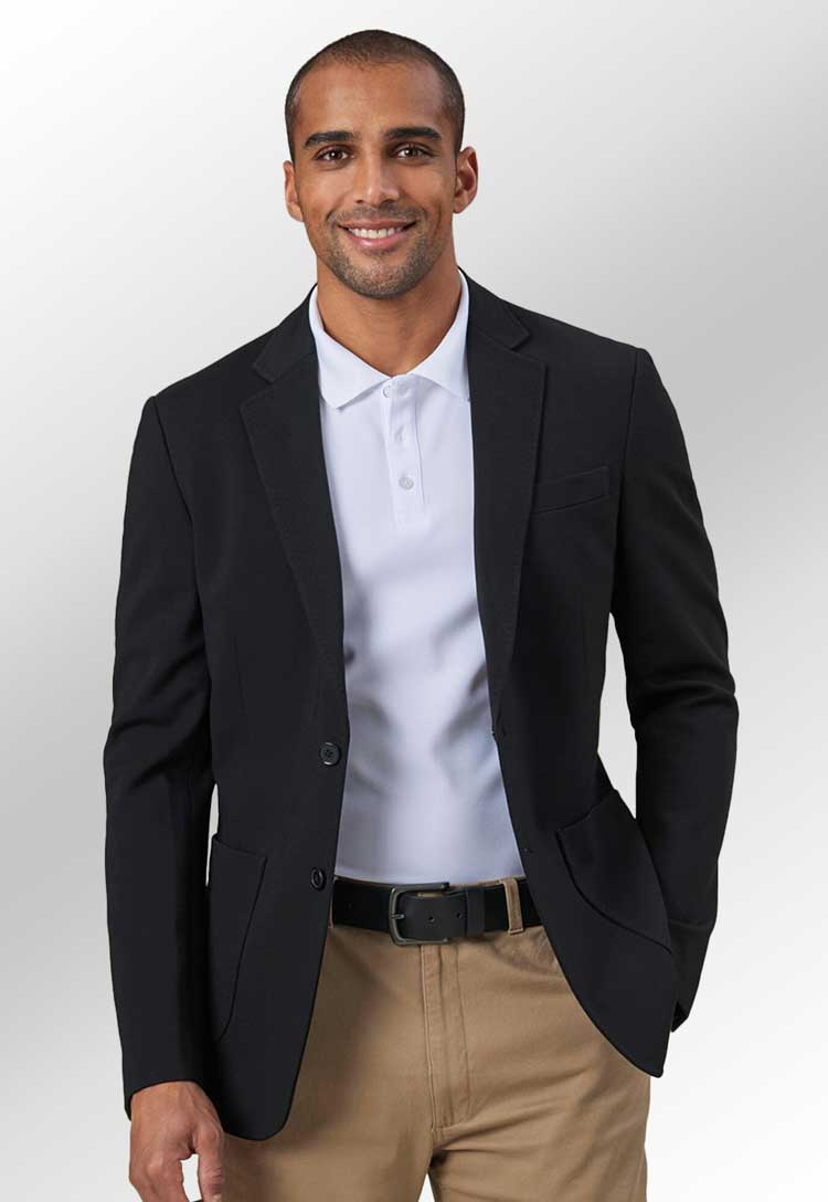 Clip of Model Wearing Rory Slim Fit Jersey Stretch Jacket 4374 in Grey