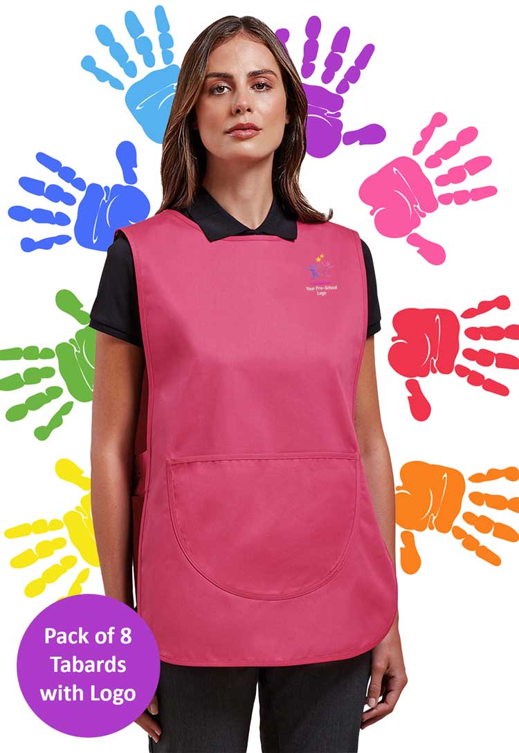 Branded Short Tabard Bundle for Nursery Staff (Pack of 8) - The Work Uniform Company