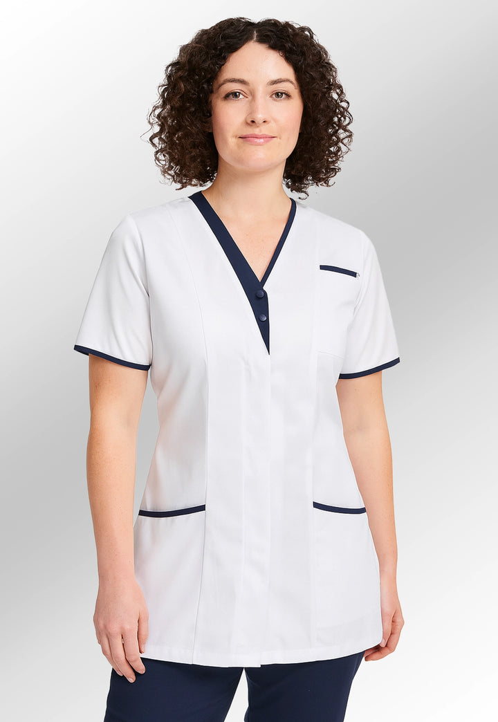 8200 Tonia V Neck Ladies Tunic (White) - The Work Uniform Company