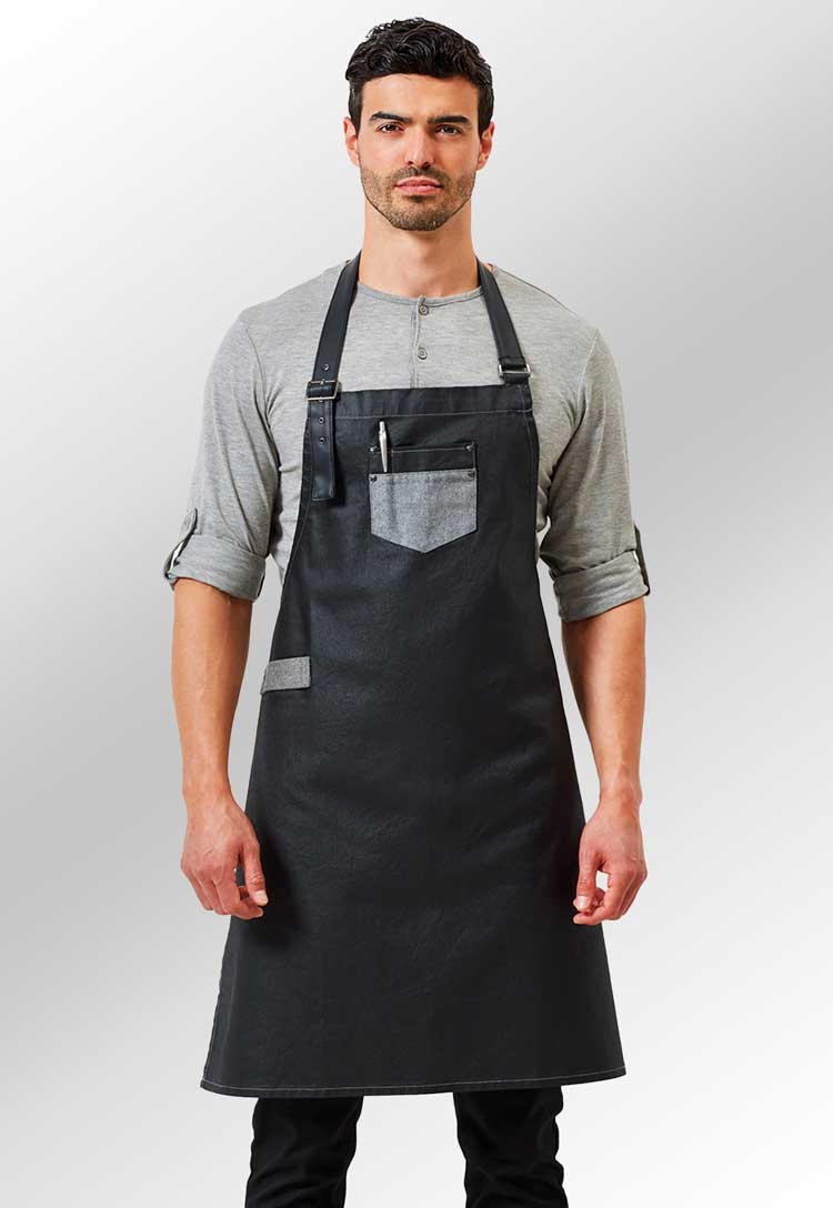 Waxed Look Denim Bib Apron PR136 - The Work Uniform Company