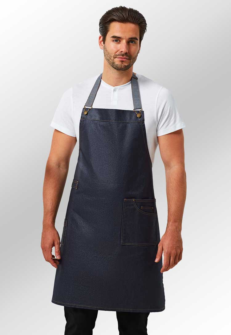 Stylish Waxed Look Denim Bib Apron PR134 - The Work Uniform Company