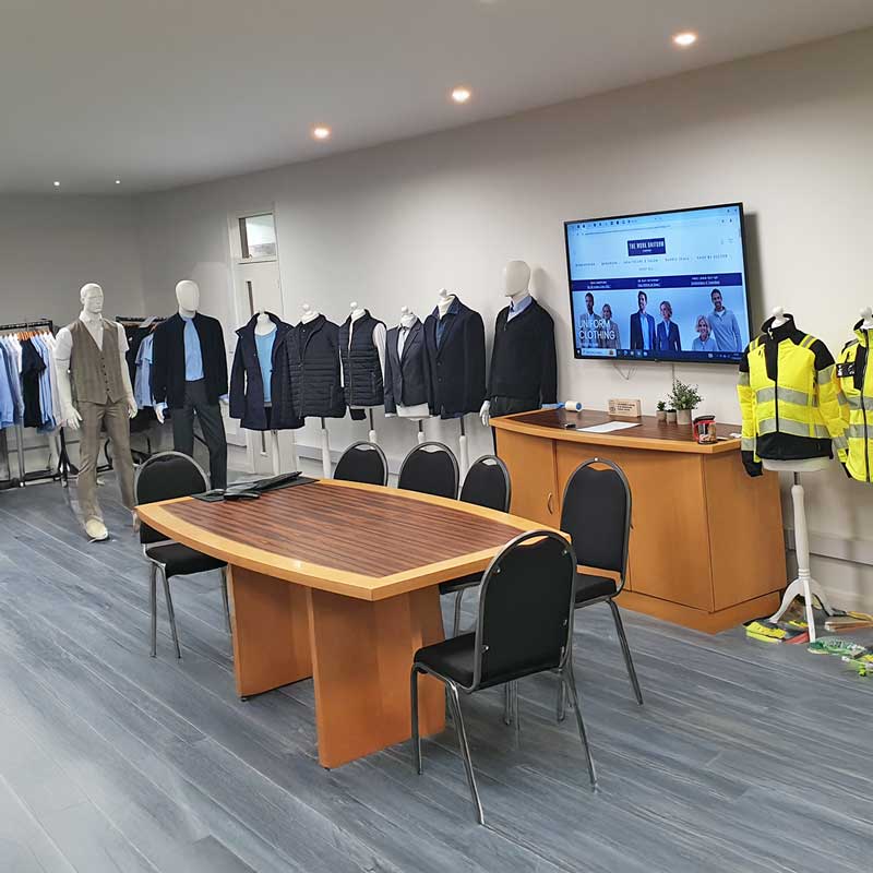 show room on site at the work uniform company offices and warehouse