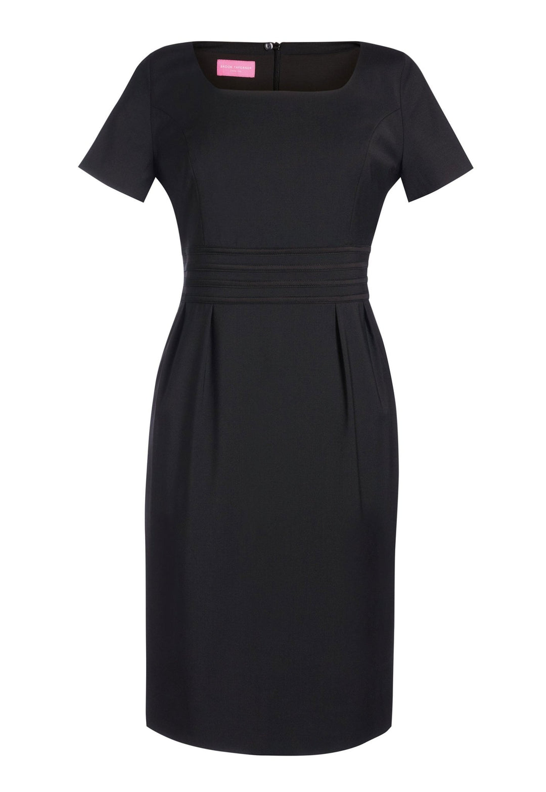Black Satin Stripe Funeral Dress - The Work Uniform Company
