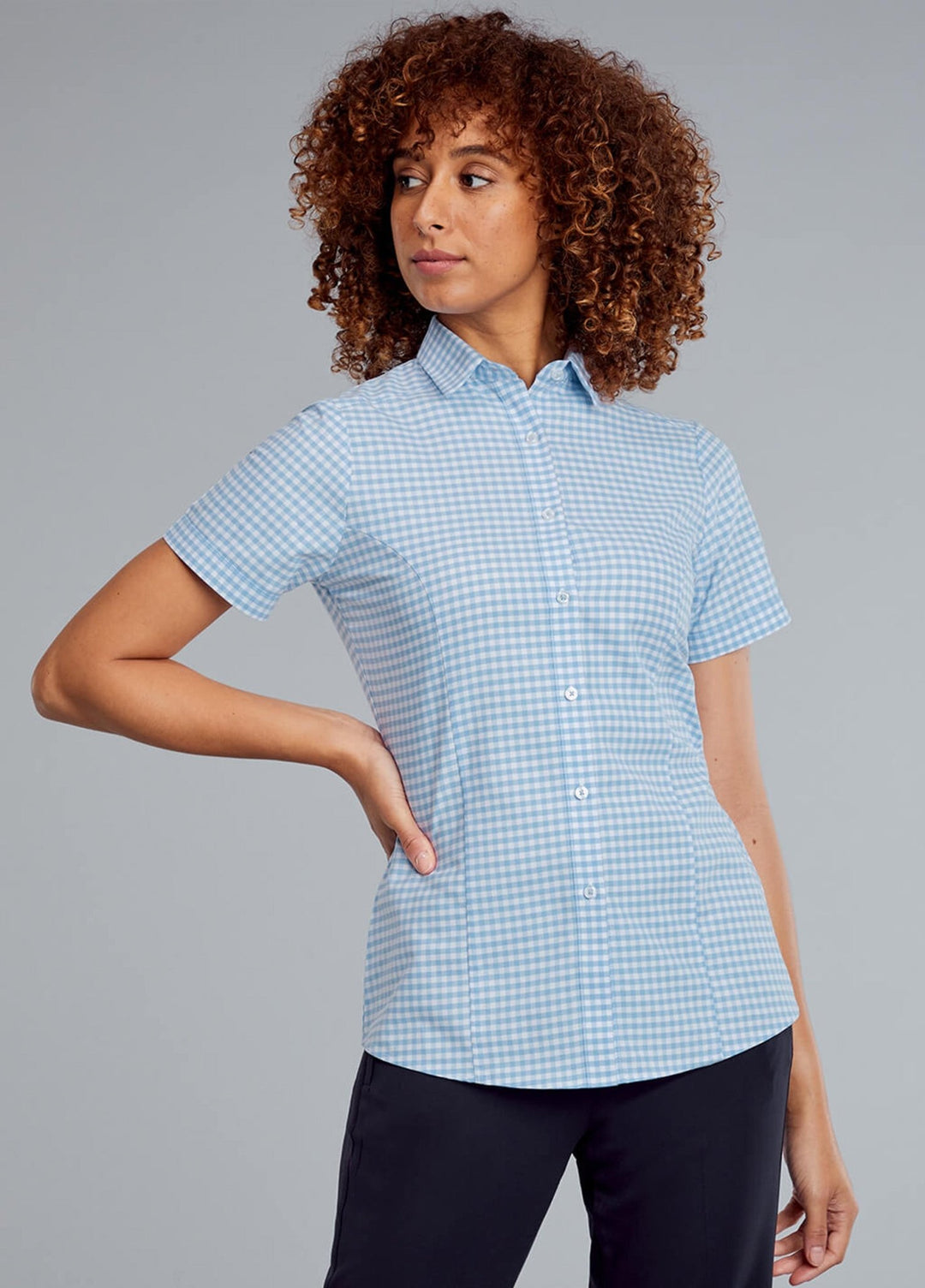 Elsa Checked Short Sleeve Blouse - The Work Uniform Company