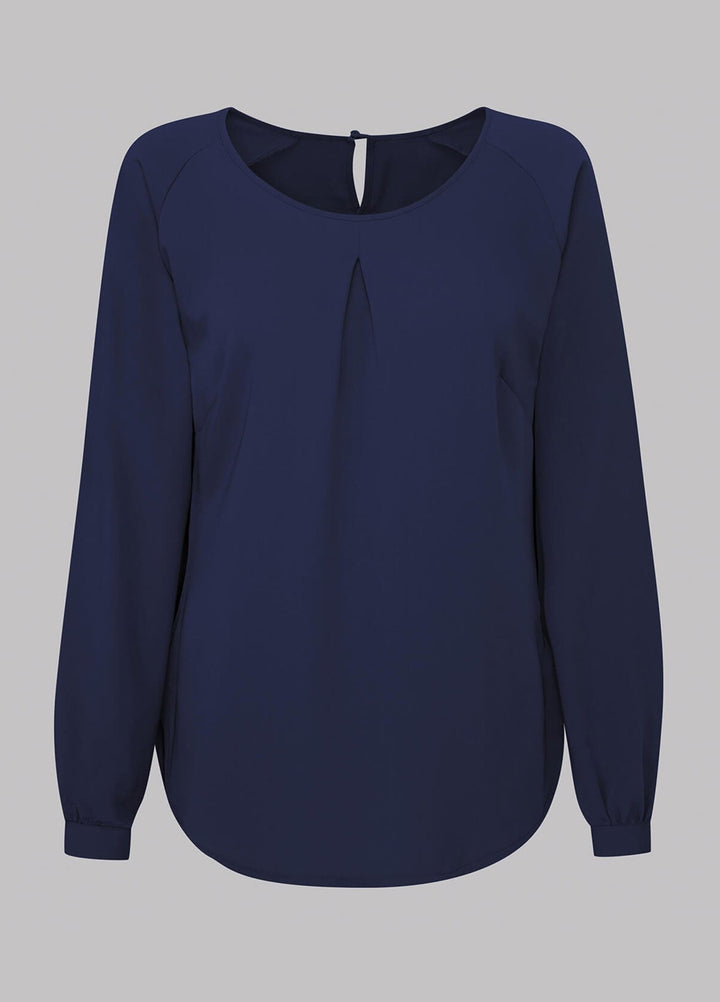 Mona Round Neck Long Sleeve Blouse - The Work Uniform Company