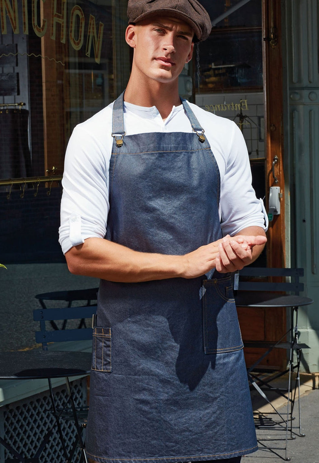 Stylish Waxed Look Denim Bib Apron PR134 - The Work Uniform Company