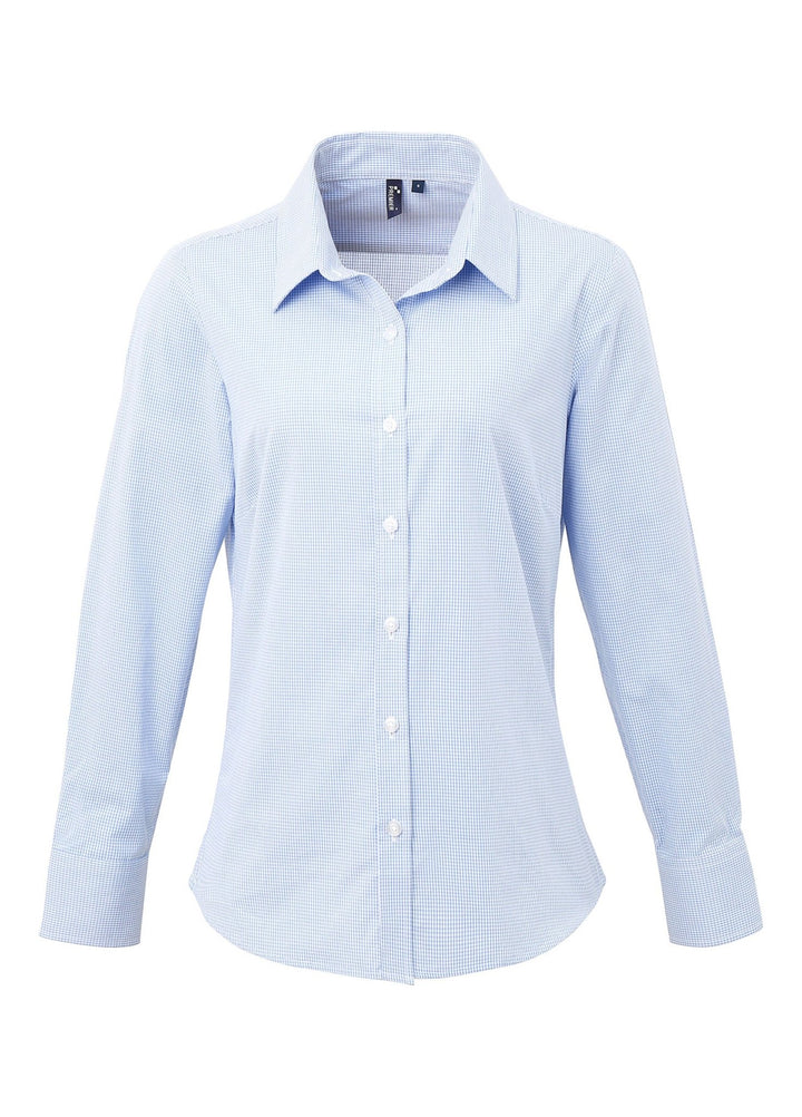 Ladies Microcheck Gingham Long Sleeve Shirt - The Work Uniform Company