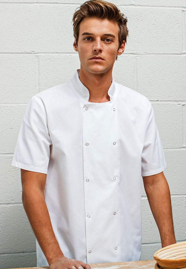 Studded Front Short Sleeve Chef's Jacket PR664 - The Work Uniform Company