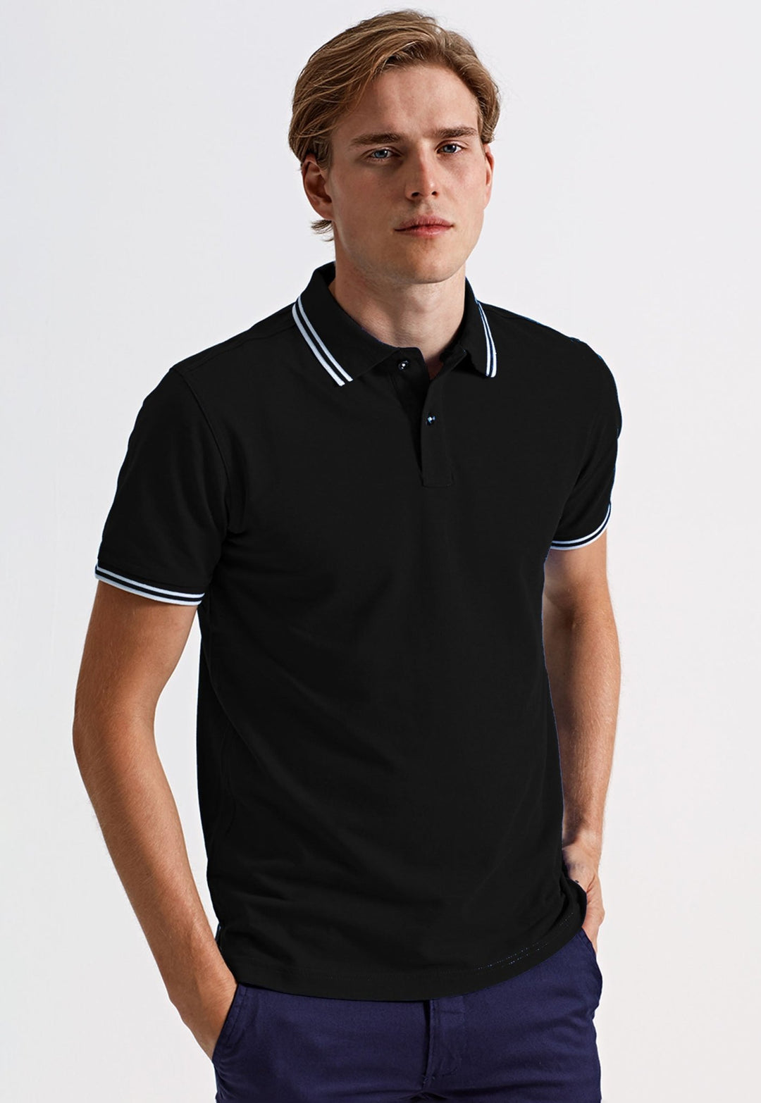 Men's Classic Fit Tipped Dark Polo Shirt AQ011 - The Work Uniform Company