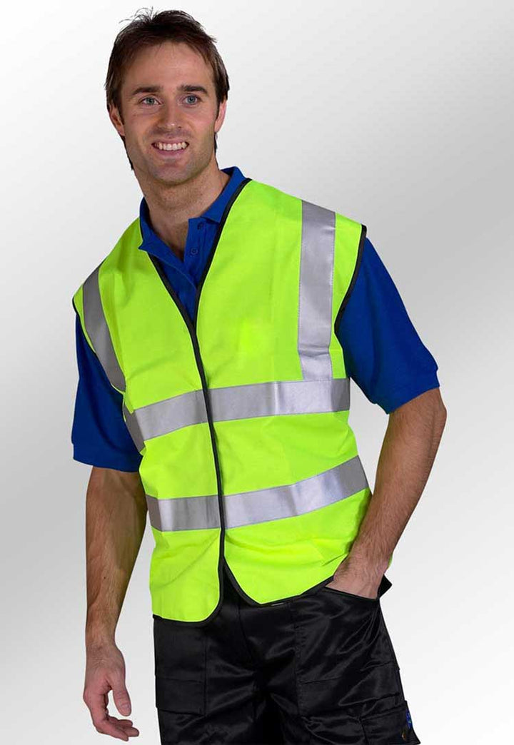 model wearing Hi Vis Vest BSEEN 3365 in yellow