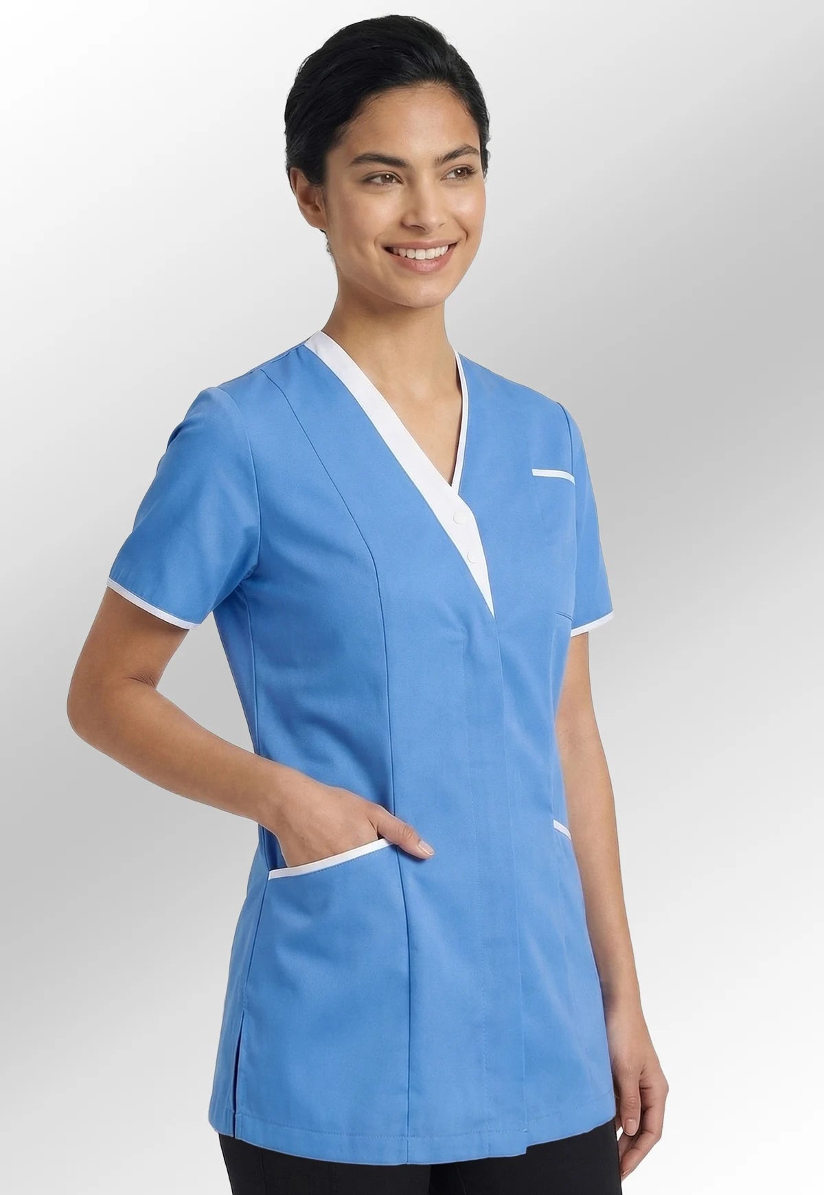 8200 Tonia V Neck Ladies Tunic (Blue) – The Work Uniform Company