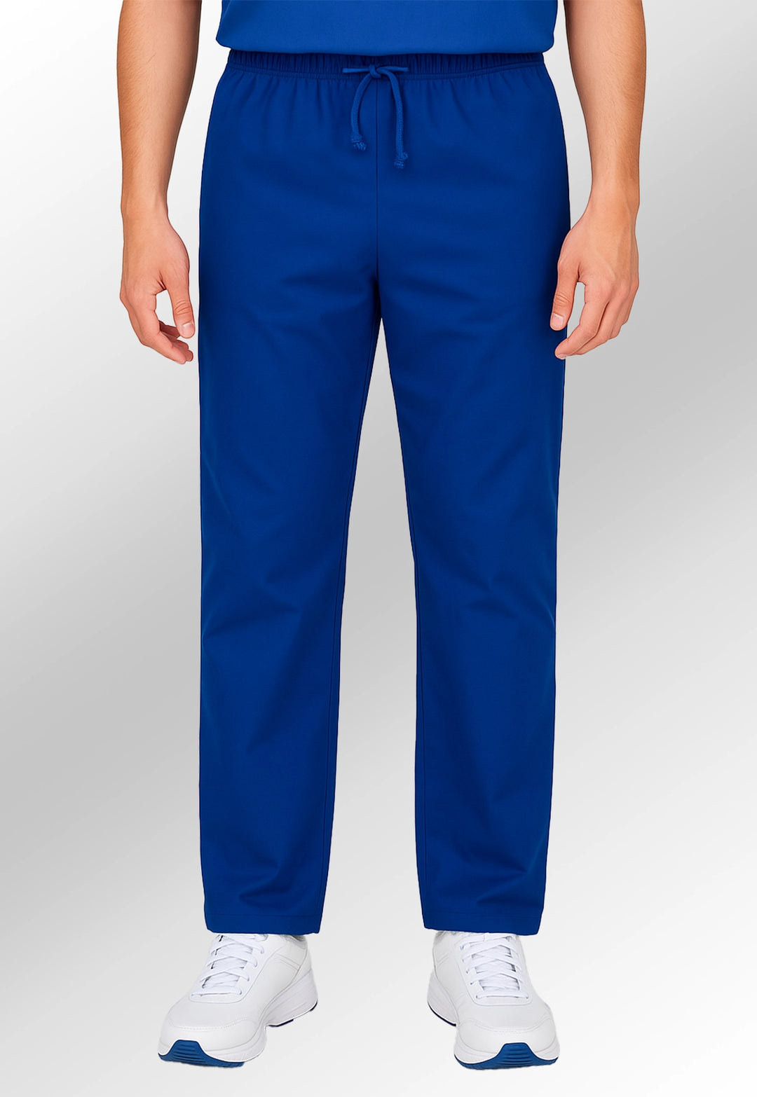 model wearing 8900 Scrub Trousers (Blues) in royal blue