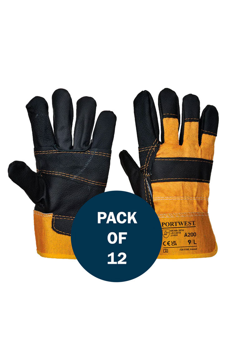 Front and Back View of Furniture Hide Glove A200 in Yellow (x12 Pairs)