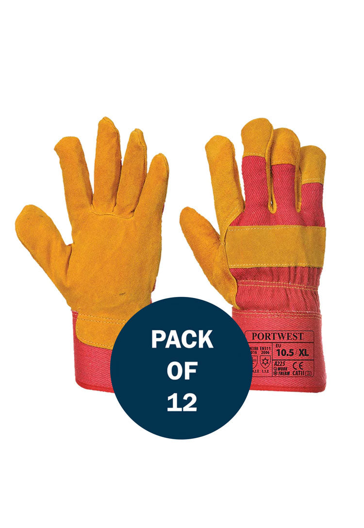 Front and Back View of Fleece Lined Rigger Glove A225 in Red ( Pack of 12)