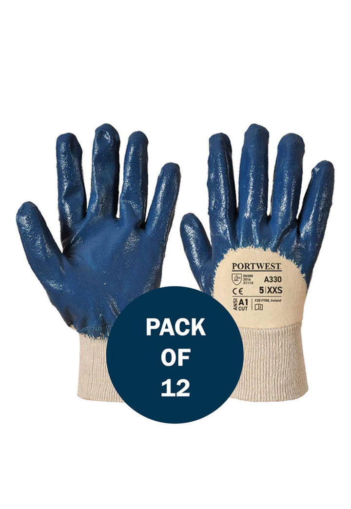 Front and Back View of Nitrile Light Knitwrist Glove A330 in Navy (x12 Pairs) 