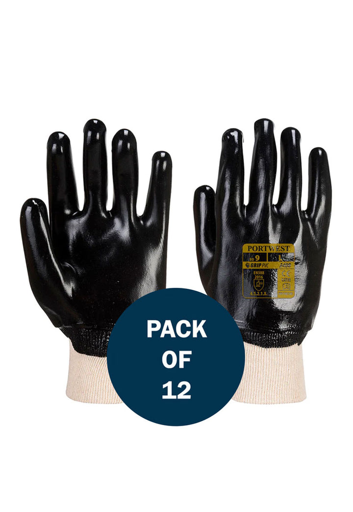 PVC Knitwrist Glove A400 in Black (x12 Pairs)