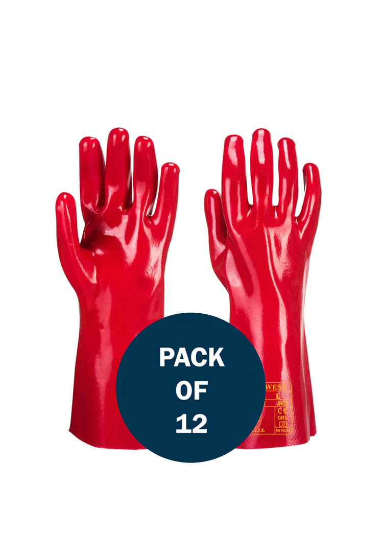 PVC Gauntlet Glove A435 in Red (x12 Pairs) Red