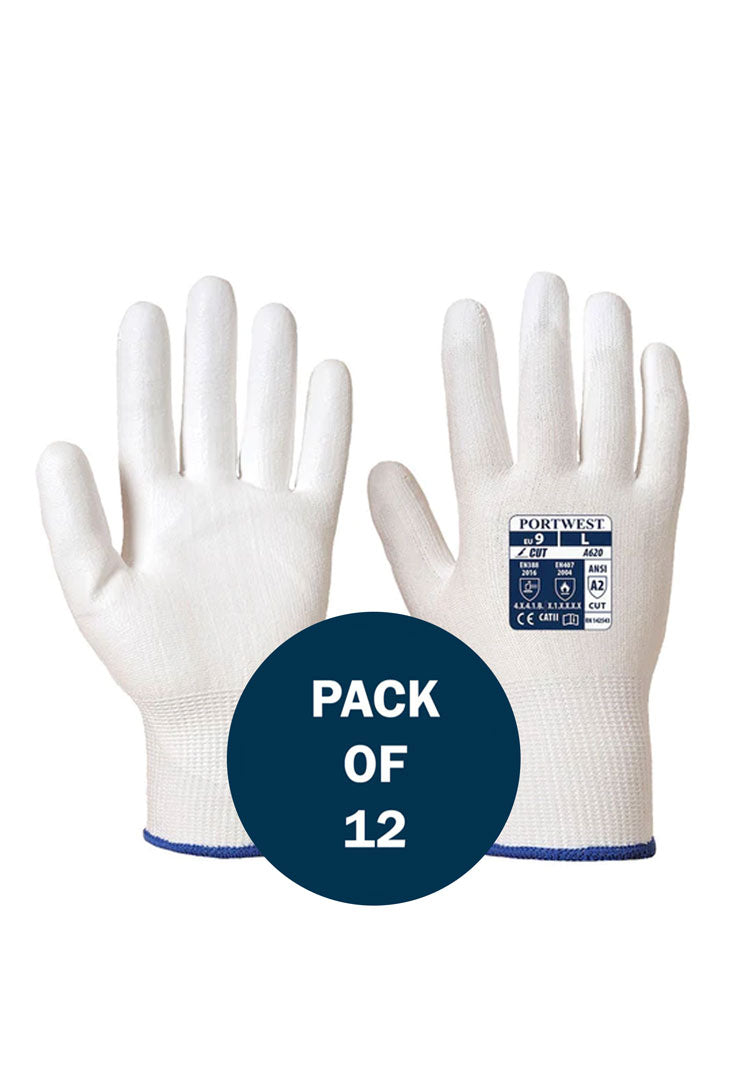 LR Cut PU Palm Glove A620 in White (x12 Pairs)